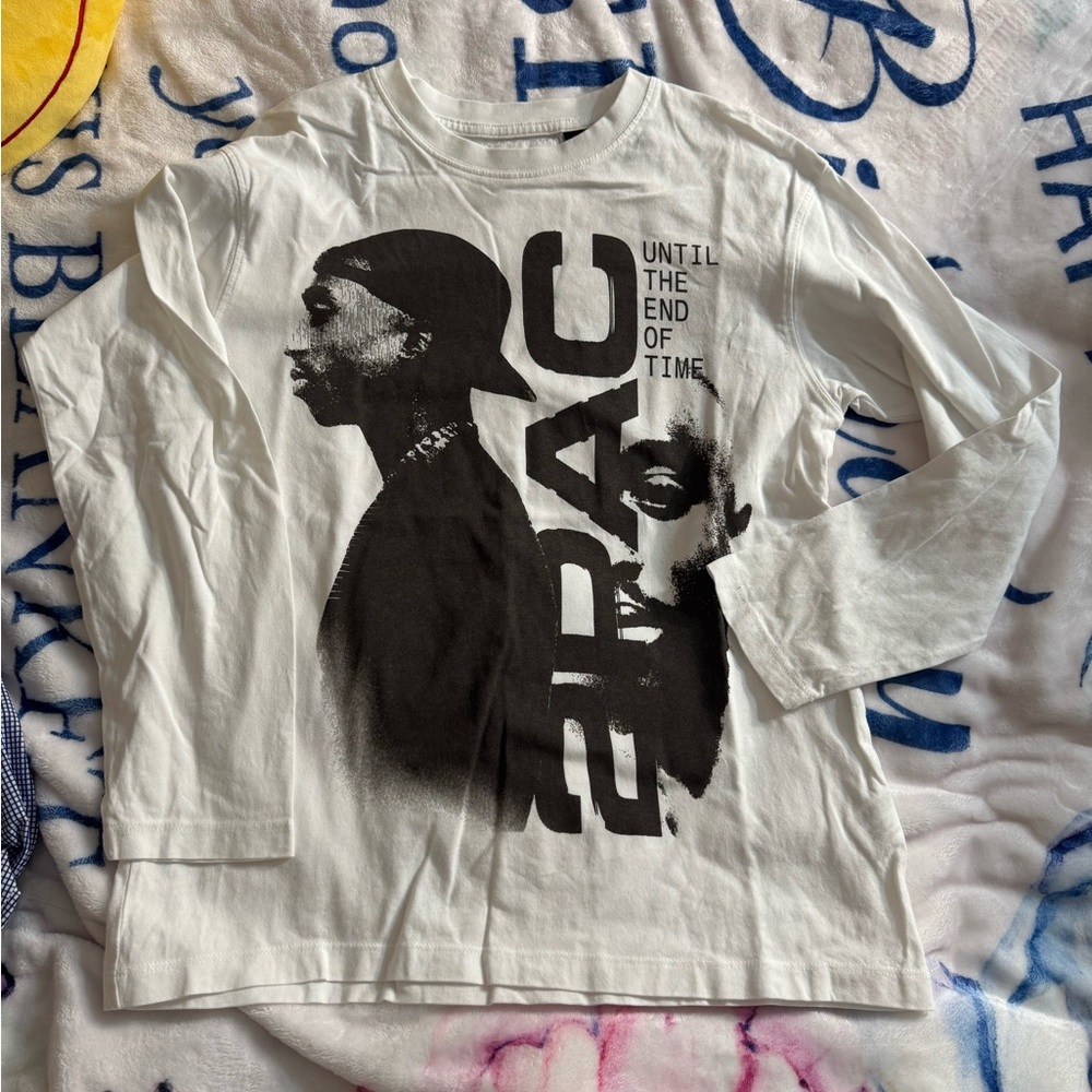 Zara White Long Sleeve Tee with Black 2Pac Graphic